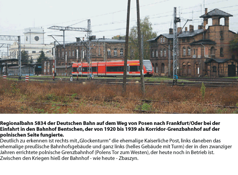 Regionalbahn 5834 der Deutschen Bahn auf dem Weg von Posen nach Frankfurt/Oder bei der Einfahrt in den Bahnhof Bentschen,