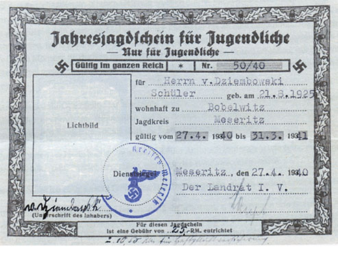 Jagdschein Mseritz 1940